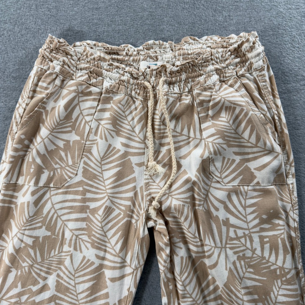 Cali 1850 Linen Blend Pants Womens Large Tan Tropical Palm Leaf Print Boho - Picture 4 of 12